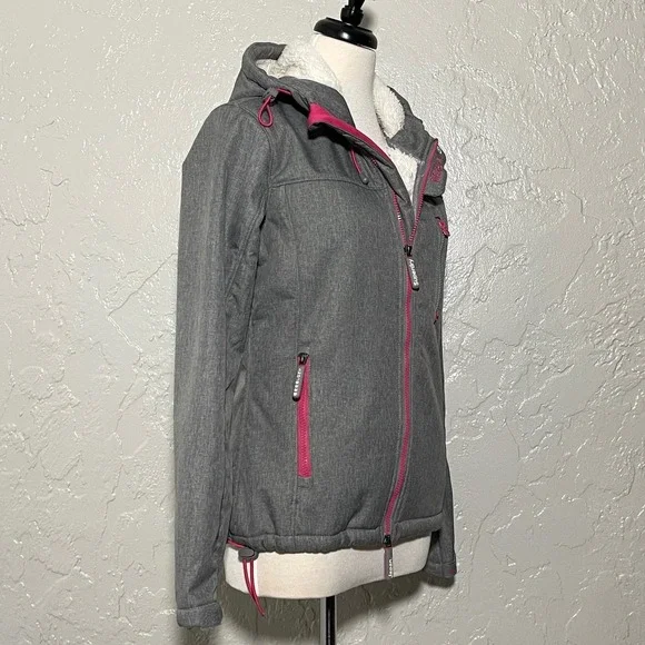 Superdry S Hooded Winter Windtreker Gray Pink Jacket - Picture 10 of 13